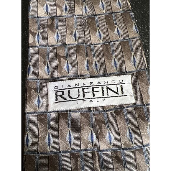 Gianfranco Ruffini Italy Tie Men's 100% Silk Neck Tie Brown Blue 4"x 57" - Picture 2 of 4